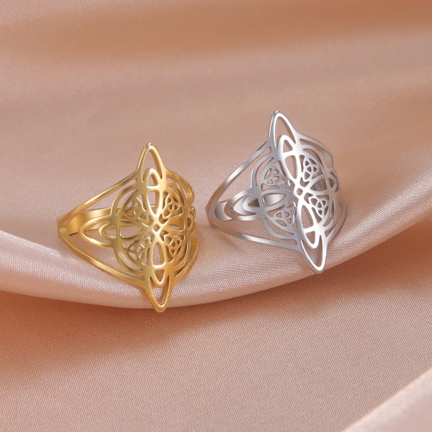 LIKGREAT Witch Knot Ring for Women Men Hollow Stainless Steel Finger Rings Celtic Vintage Amulet Protection Couple Jewelry Gifts
