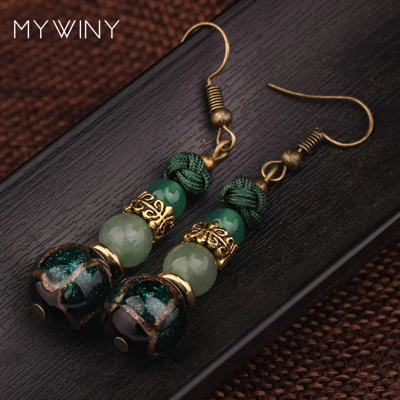 star handmade glass glazed vintage copper earrings ,New Original Aventurine jewelry exotic earrings,