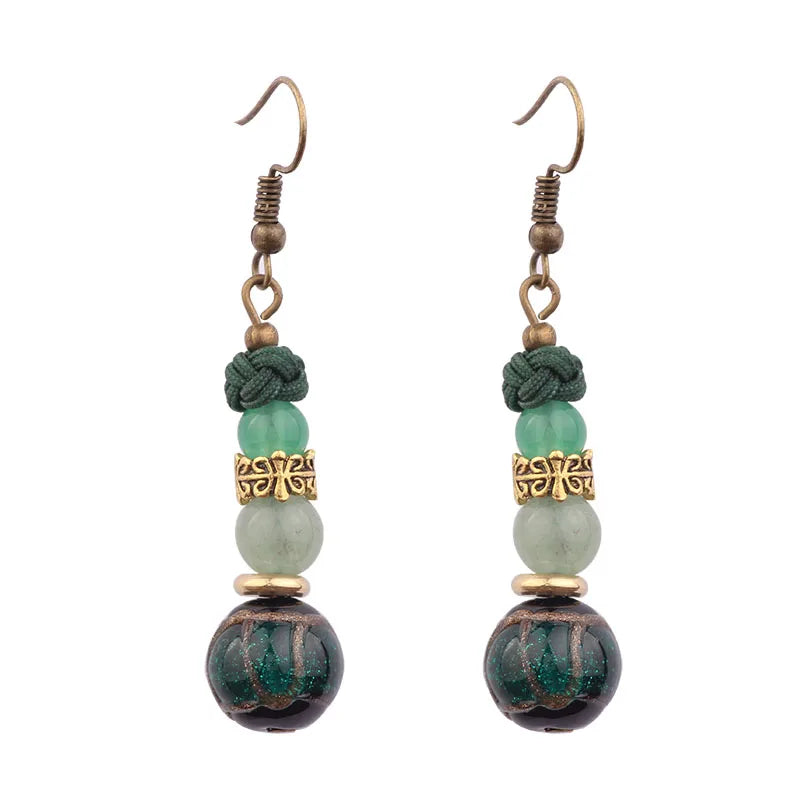 star handmade glass glazed vintage copper earrings ,New Original Aventurine jewelry exotic earrings,