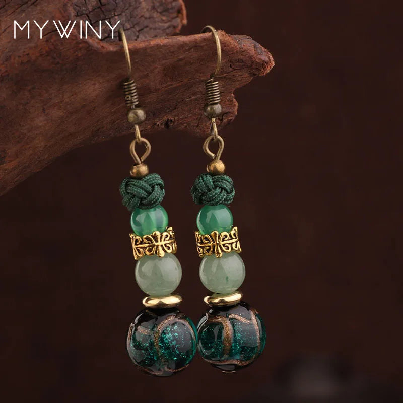 star handmade glass glazed vintage copper earrings ,New Original Aventurine jewelry exotic earrings,