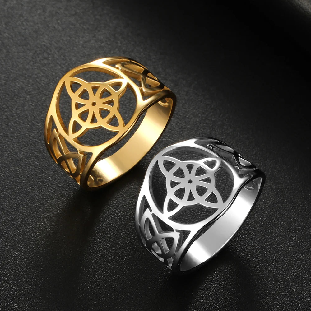 Dawapara Witch Knot Women Ring Celtics Knot Trinity Triquetra Ring Witchcraft Amulet Stainless Steel Wiccan Jewelry