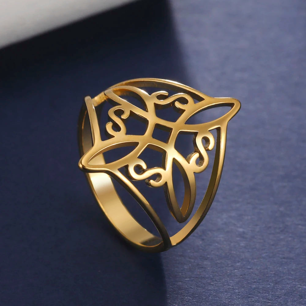 Dawapara Witch Knot Women Ring Celtics Knot Trinity Triquetra Ring Witchcraft Amulet Stainless Steel Wiccan Jewelry