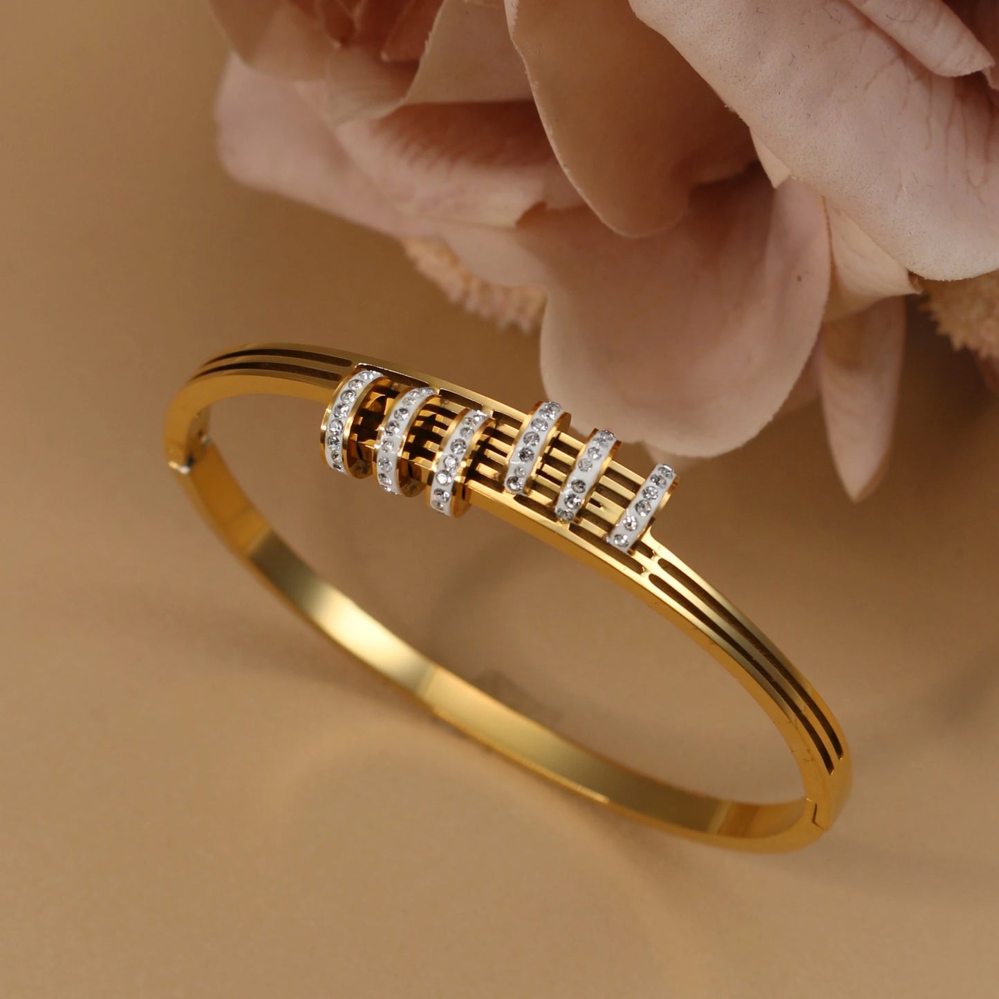 XB-133 New Stainless Steel Jewelry Crystal Bracelets Half Face Hollow Design Bangle For Women's Love Gifts Wholesale