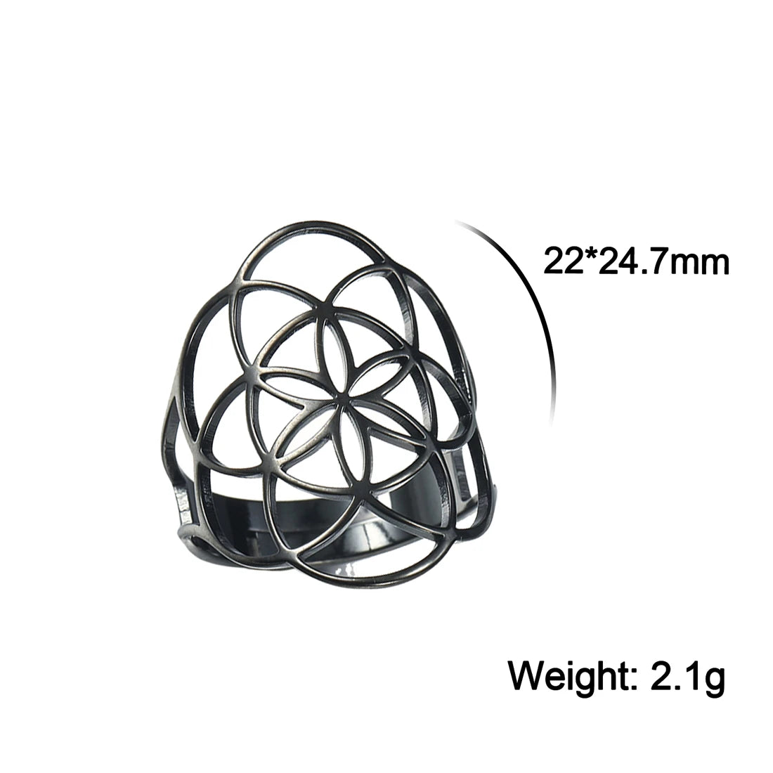 EUEAVAN Flower of Life Ring Stainless Steel Sacred Geometry Archangel Metatron Ring Adjustable Amulet Jewelry Gift Wholesale