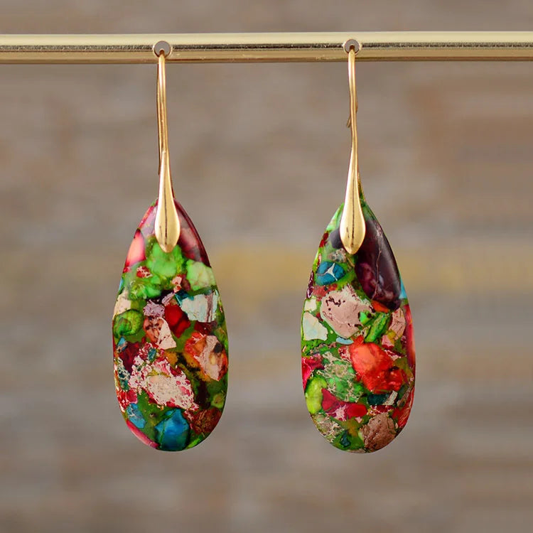 Earrings For Women New Bohemian Emperor Stone Drop Pendant Earrings, Personality Trend Natural Stone Jewelry