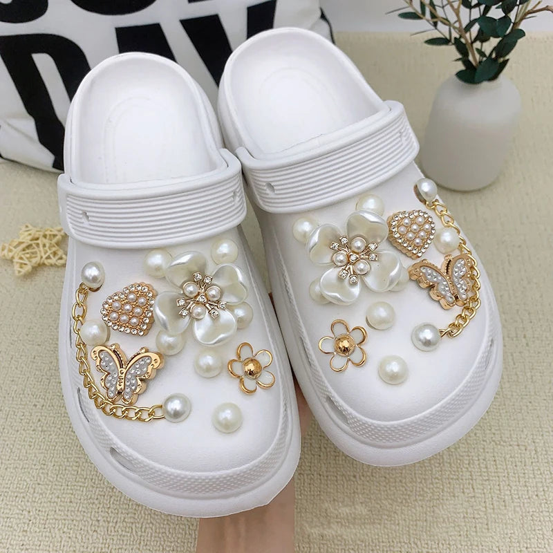 Fashion DIY Shoe Flower Shoe Jewelry Set Diamond Butterfly Pearl Flower Detachable Chain Buckle Creative Shoe Decoration
