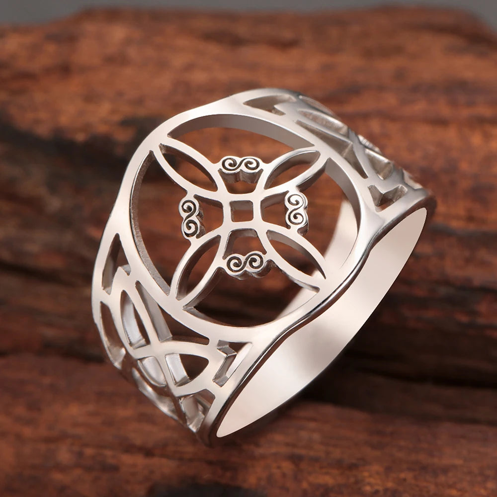 Dawapara Witch Knot Women Ring Celtics Knot Trinity Triquetra Ring Witchcraft Amulet Stainless Steel Wiccan Jewelry