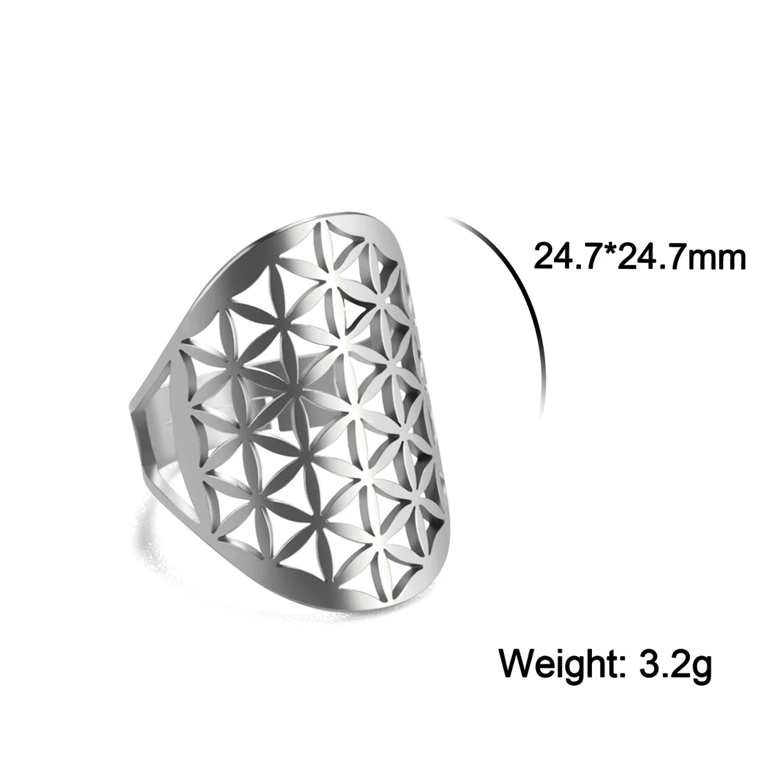 EUEAVAN Flower of Life Ring Stainless Steel Sacred Geometry Archangel Metatron Ring Adjustable Amulet Jewelry Gift Wholesale