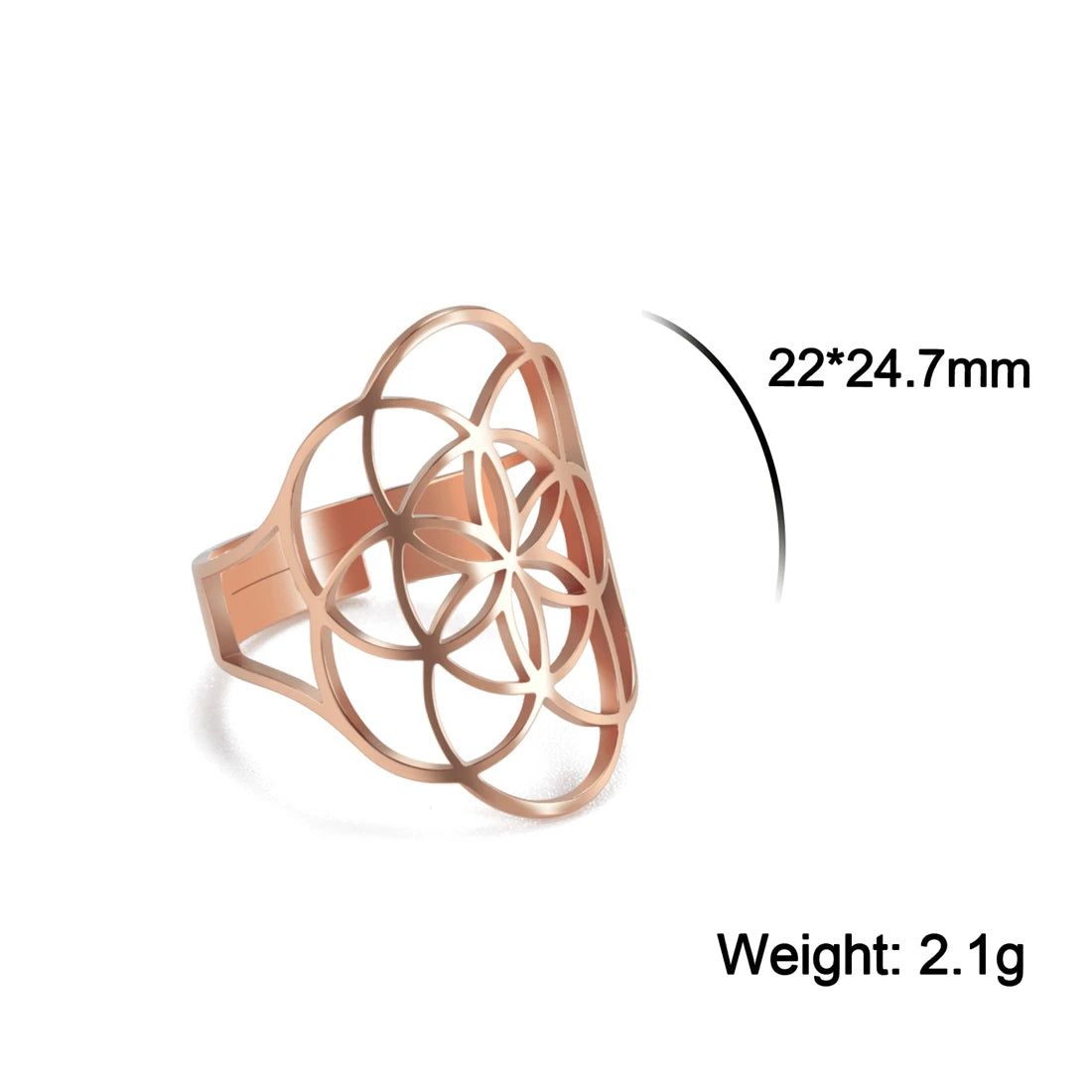 EUEAVAN Flower of Life Ring Stainless Steel Sacred Geometry Archangel Metatron Ring Adjustable Amulet Jewelry Gift Wholesale