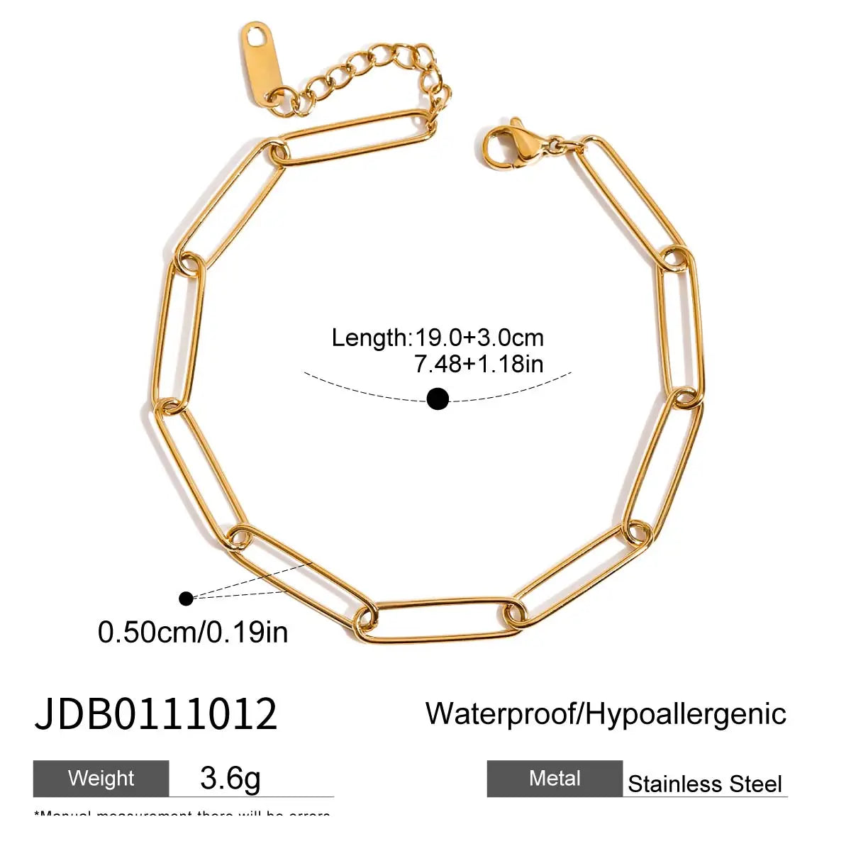 Uworld 18K Gold Color Plated Stainless Steel Reversing Needle Chain Men's Bracelet Stackable Chain Bracelet Neutral Jewelry