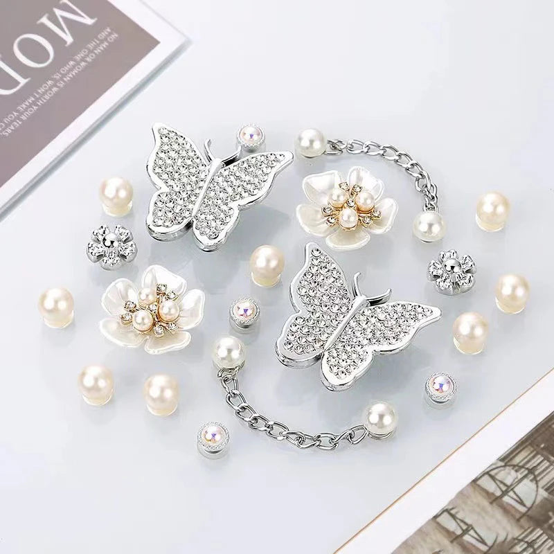 Fashion DIY Shoe Flower Shoe Jewelry Set Diamond Butterfly Pearl Flower Detachable Chain Buckle Creative Shoe Decoration