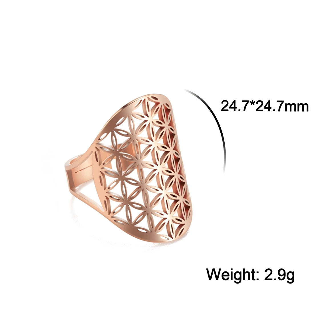 EUEAVAN Flower of Life Ring Stainless Steel Sacred Geometry Archangel Metatron Ring Adjustable Amulet Jewelry Gift Wholesale