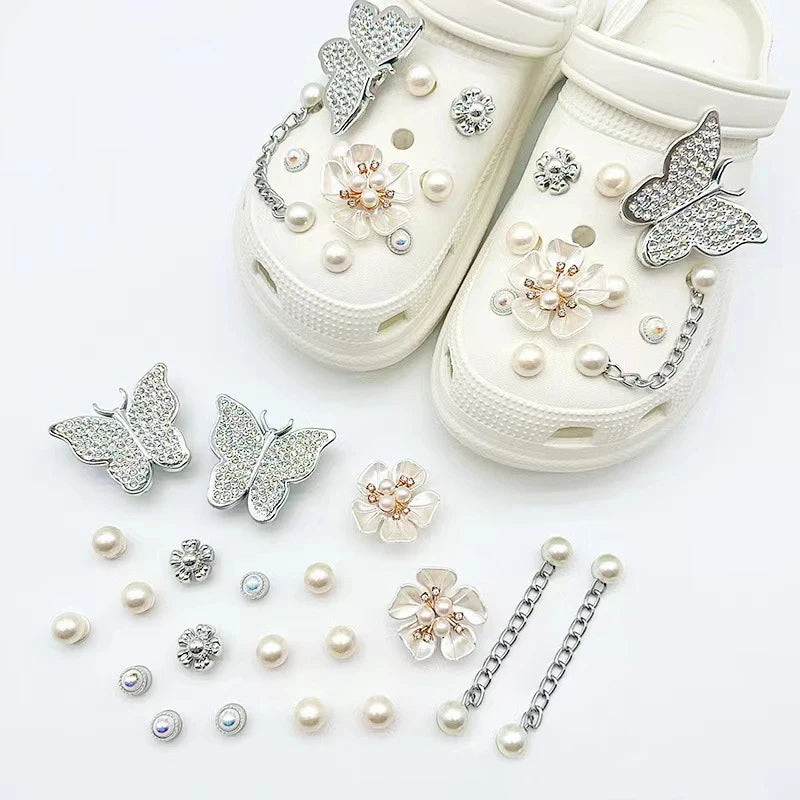 Fashion DIY Shoe Flower Shoe Jewelry Set Diamond Butterfly Pearl Flower Detachable Chain Buckle Creative Shoe Decoration