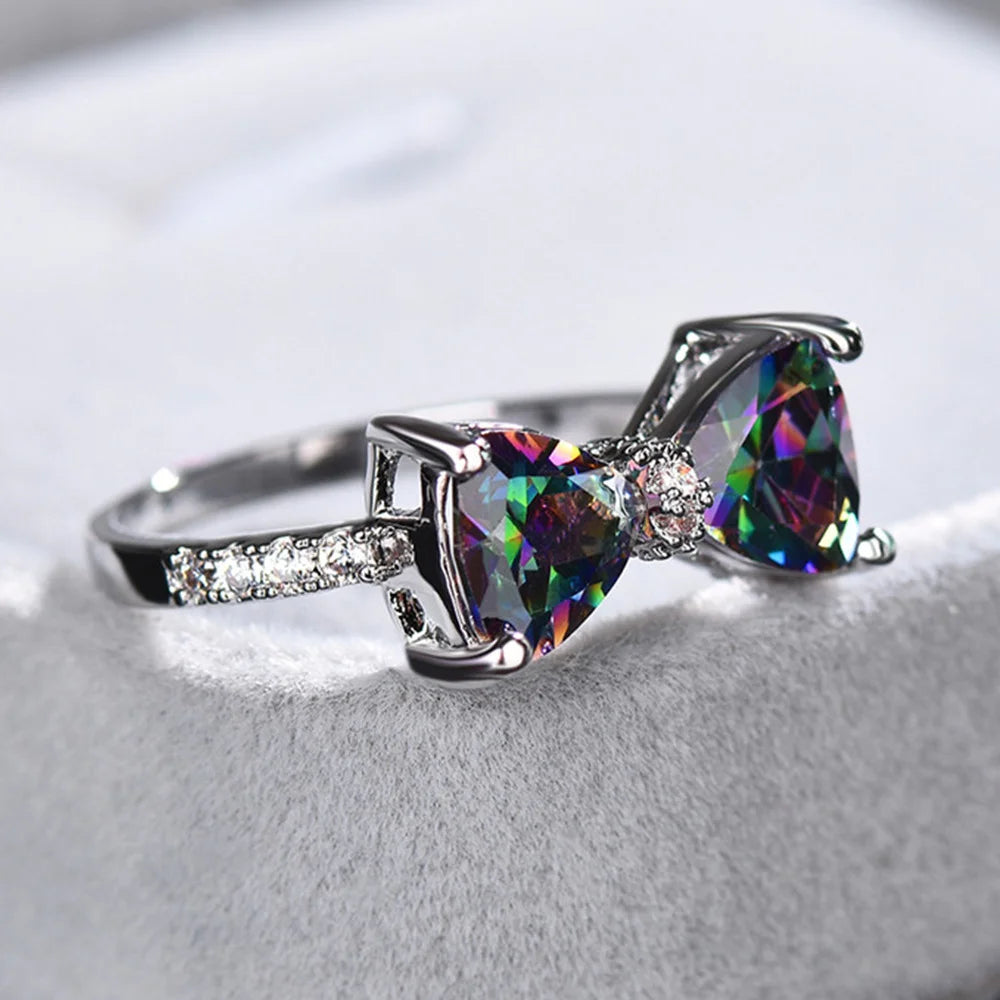 2023 Romantic Bow Colorful Austrian Rings for Women High Quality 316L Stainless Steel Ring Wedding Party Birthday Gift Jewelry