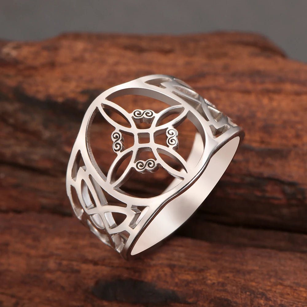 LIKGREAT Witch Knot Ring for Women Men Hollow Stainless Steel Finger Rings Celtic Vintage Amulet Protection Couple Jewelry Gifts