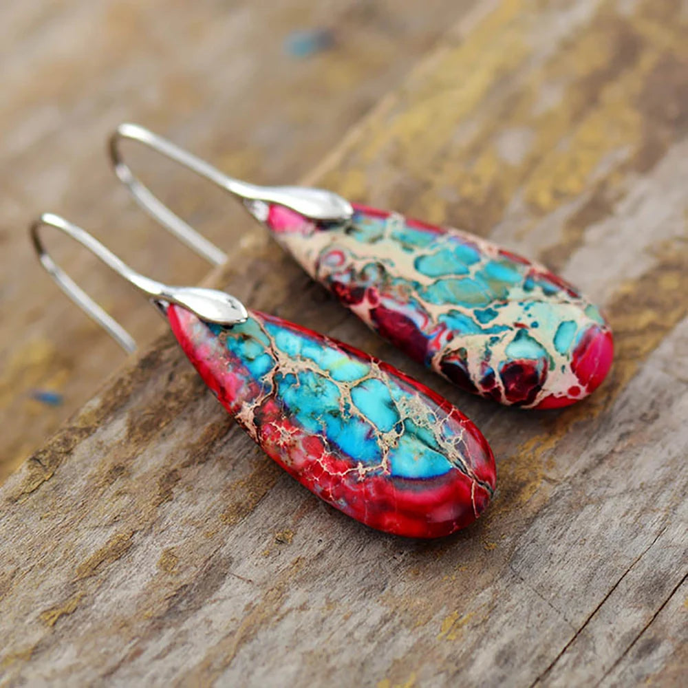 Earrings For Women New Bohemian Emperor Stone Drop Pendant Earrings, Personality Trend Natural Stone Jewelry