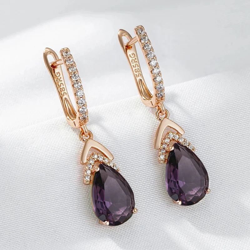Wbmqda Elegant Lilac Earrings For Women 585 Rose Gold Color With Purple Natural Zircon Best New Year Jewelry Gifts