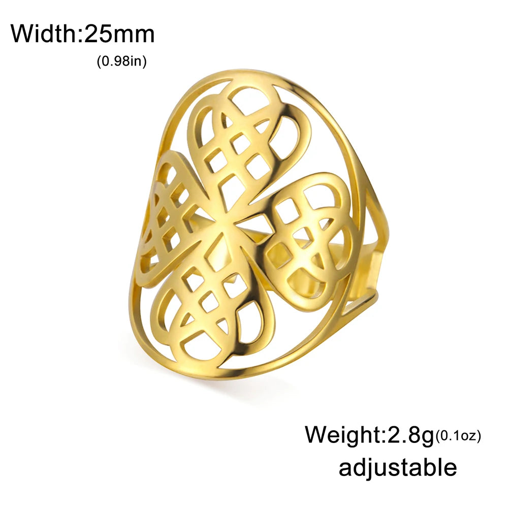 Dawapara Celtics Knot Four Leaf Clover Adjustable Ring Endless Knot Irish Jewelry Nordic Mythology Gift Stainless Steel