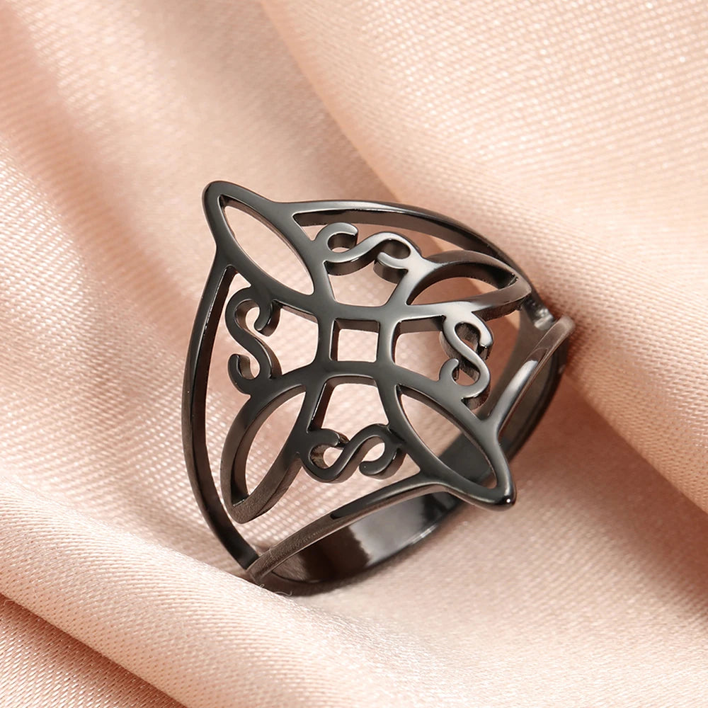 LIKGREAT Witch Knot Ring for Women Men Hollow Stainless Steel Finger Rings Celtic Vintage Amulet Protection Couple Jewelry Gifts