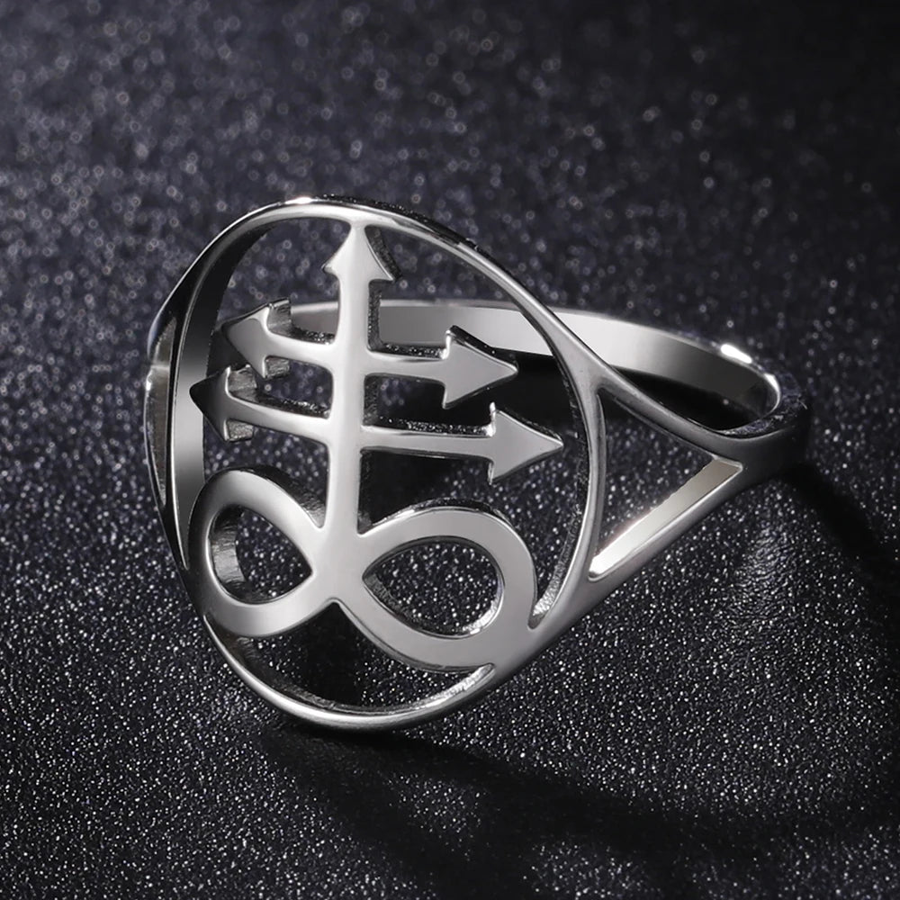 Dawapara Leviathan Cross Ring Church Seal of Lucifer Lorraine Cross Alchemical Symbol Stainless Steel Finger Ring