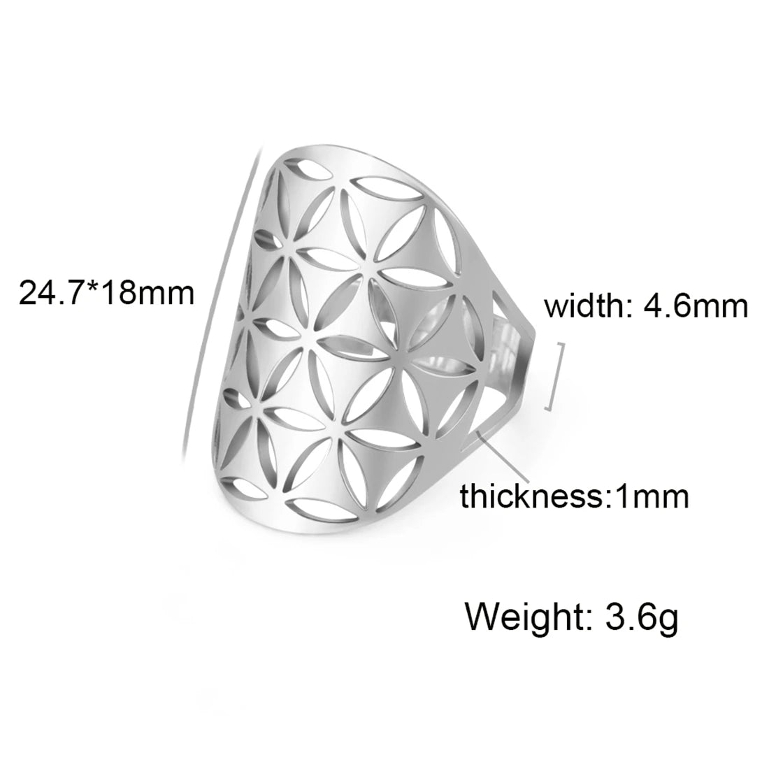 EUEAVAN Flower of Life Ring Stainless Steel Sacred Geometry Archangel Metatron Ring Adjustable Amulet Jewelry Gift Wholesale