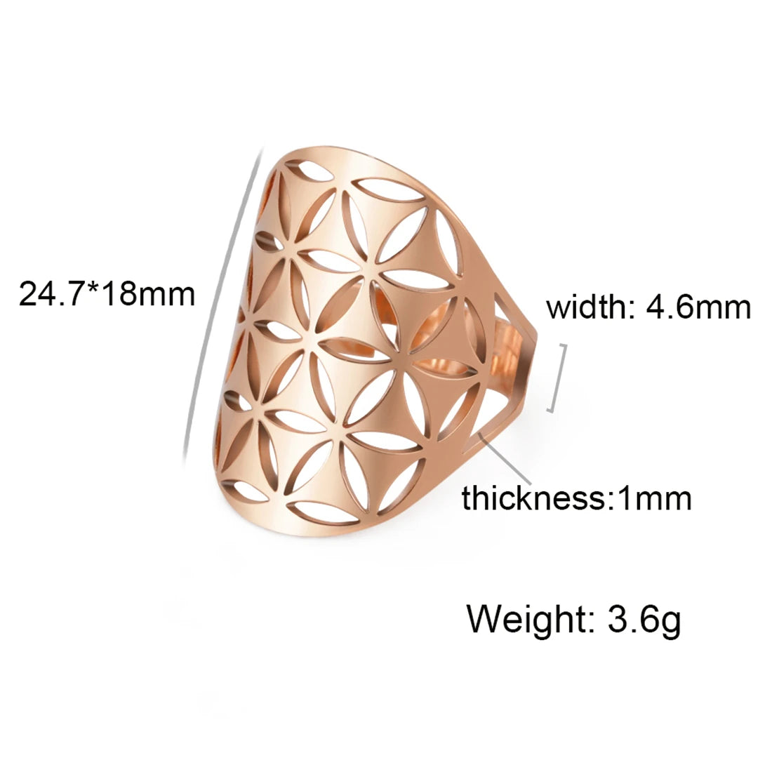 EUEAVAN Flower of Life Ring Stainless Steel Sacred Geometry Archangel Metatron Ring Adjustable Amulet Jewelry Gift Wholesale