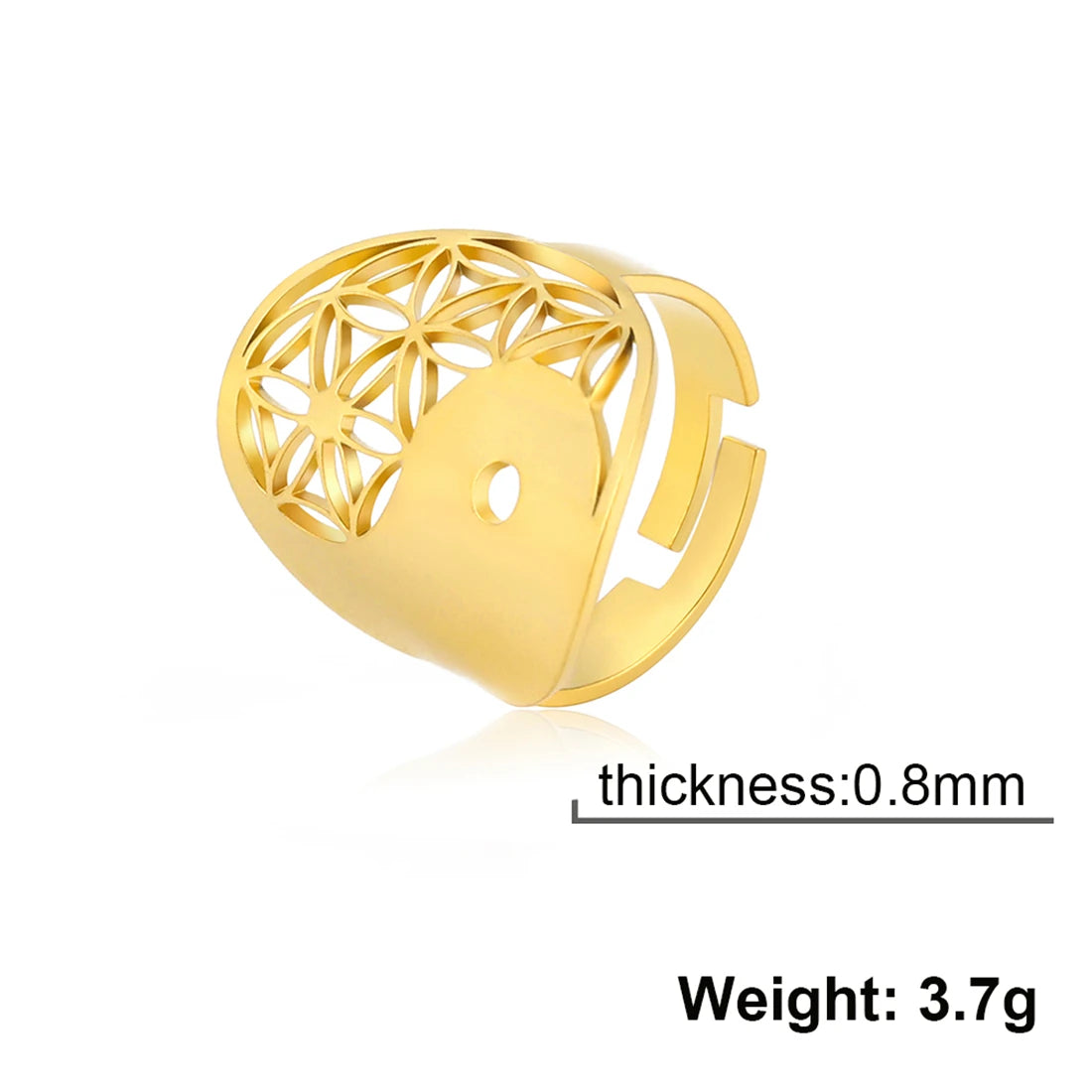 EUEAVAN Flower of Life Ring Stainless Steel Sacred Geometry Archangel Metatron Ring Adjustable Amulet Jewelry Gift Wholesale