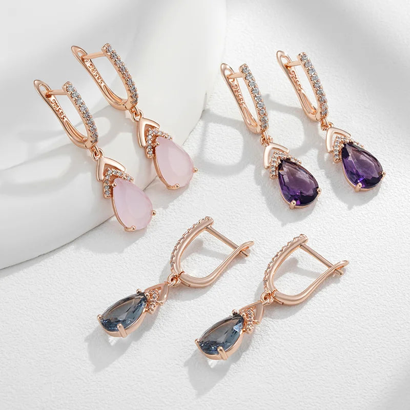 Wbmqda Elegant Lilac Earrings For Women 585 Rose Gold Color With Purple Natural Zircon Best New Year Jewelry Gifts