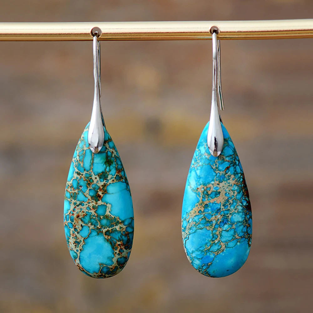Earrings For Women New Bohemian Emperor Stone Drop Pendant Earrings, Personality Trend Natural Stone Jewelry