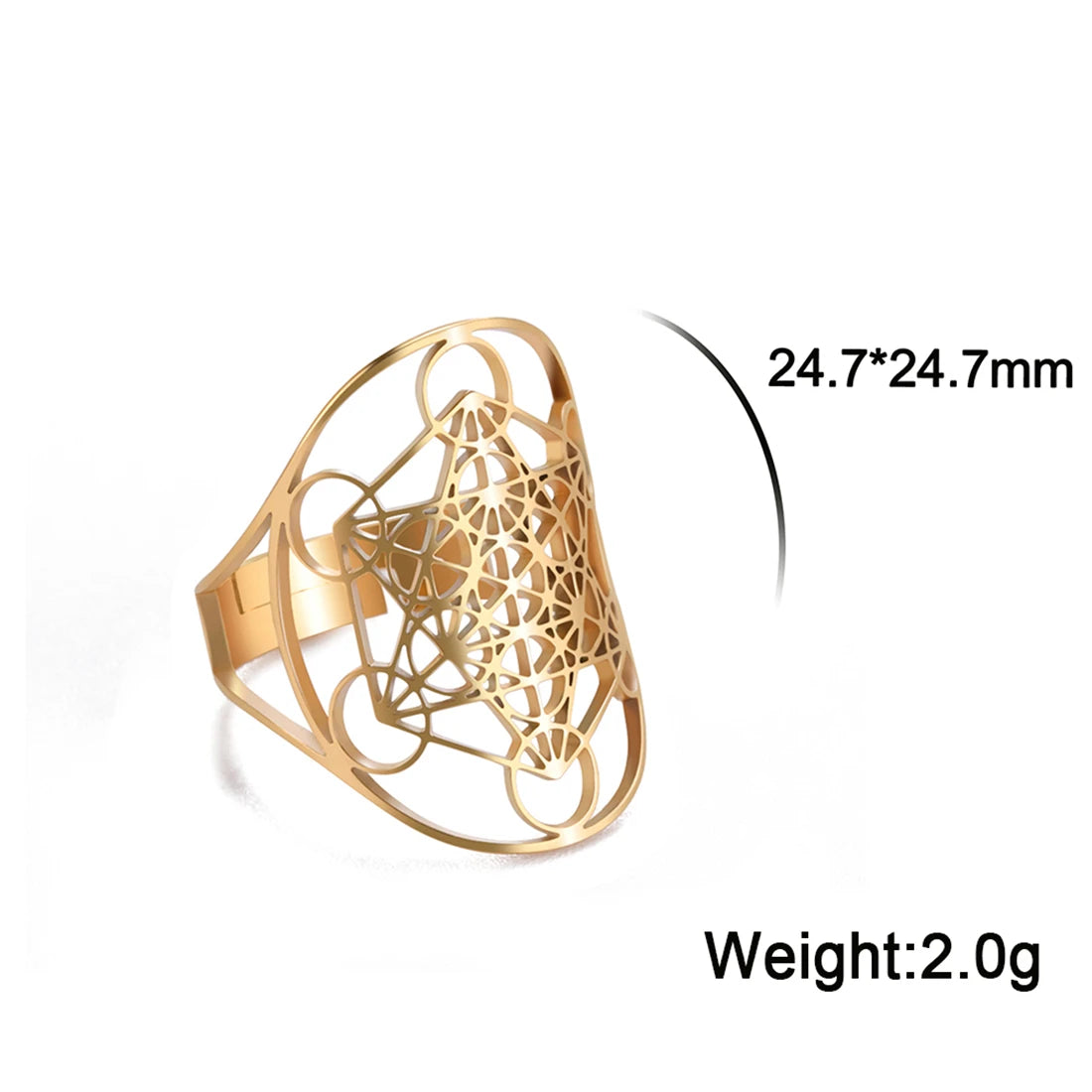 EUEAVAN Flower of Life Ring Stainless Steel Sacred Geometry Archangel Metatron Ring Adjustable Amulet Jewelry Gift Wholesale