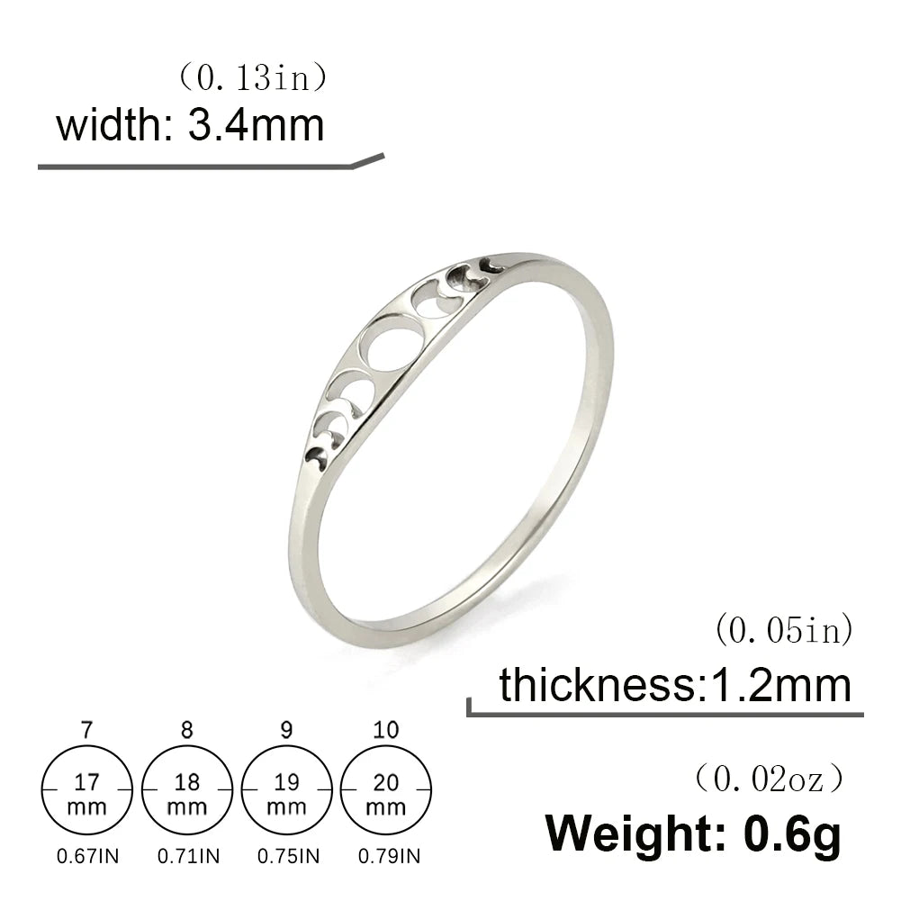 Dawapara Moon Phase Women Ring Lunar Goddess Crescent Moon Minimalist Jewelry Stainless Steel Wedding Band
