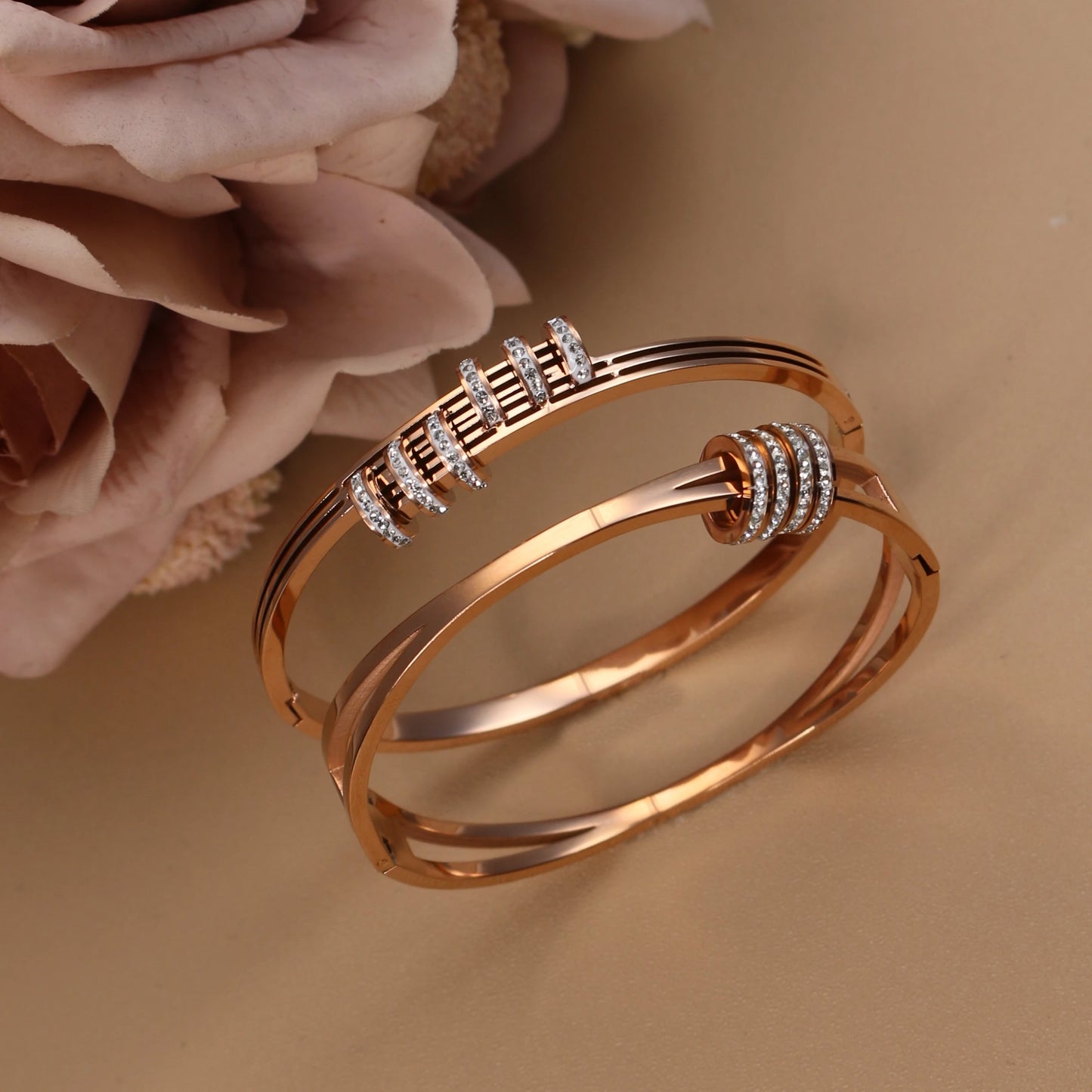 XB-133 New Stainless Steel Jewelry Crystal Bracelets Half Face Hollow Design Bangle For Women's Love Gifts Wholesale
