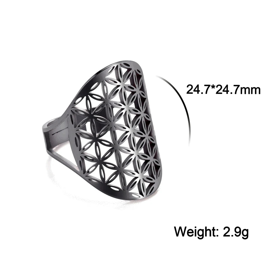 EUEAVAN Flower of Life Ring Stainless Steel Sacred Geometry Archangel Metatron Ring Adjustable Amulet Jewelry Gift Wholesale
