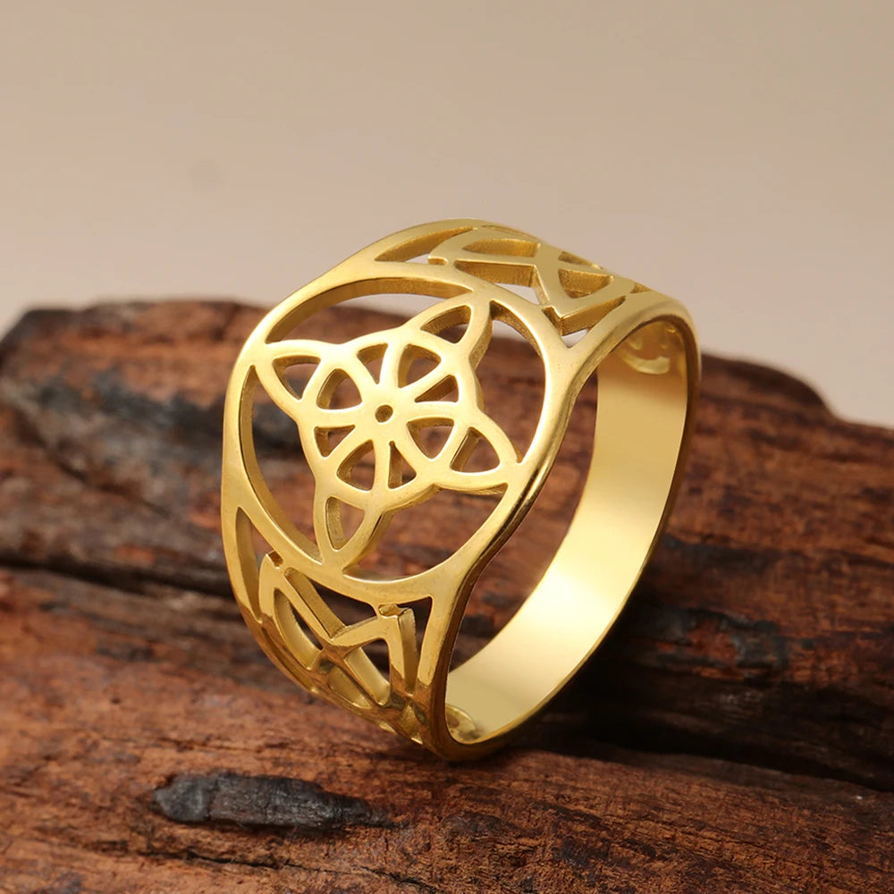 LIKGREAT Witch Knot Ring for Women Men Hollow Stainless Steel Finger Rings Celtic Vintage Amulet Protection Couple Jewelry Gifts