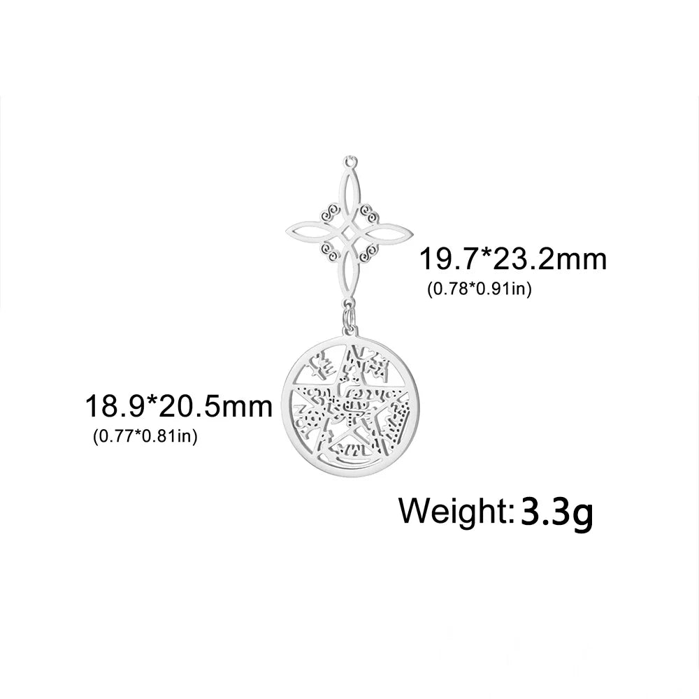 Double Amulet Protection Witch Knot Pentagram Tetragrammaton Charms Stainless Steel DIY Amulet Jewelry Wholesale