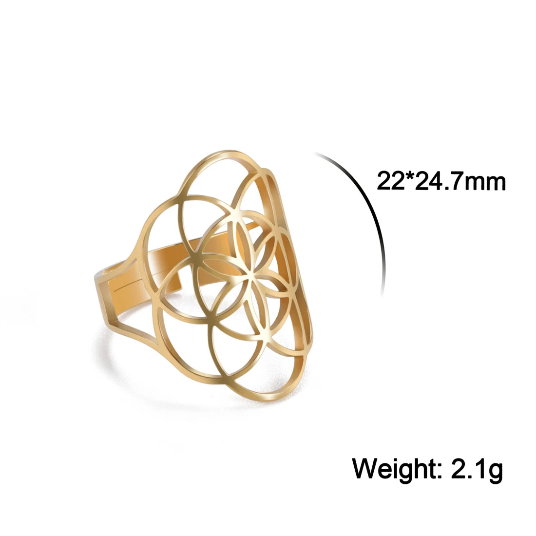 EUEAVAN Flower of Life Ring Stainless Steel Sacred Geometry Archangel Metatron Ring Adjustable Amulet Jewelry Gift Wholesale