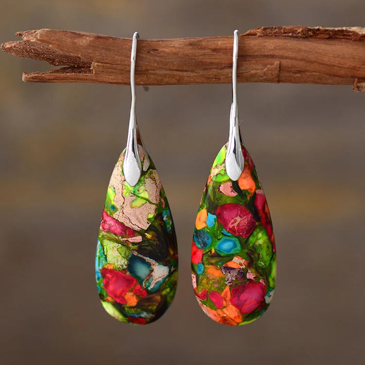 Earrings For Women New Bohemian Emperor Stone Drop Pendant Earrings, Personality Trend Natural Stone Jewelry