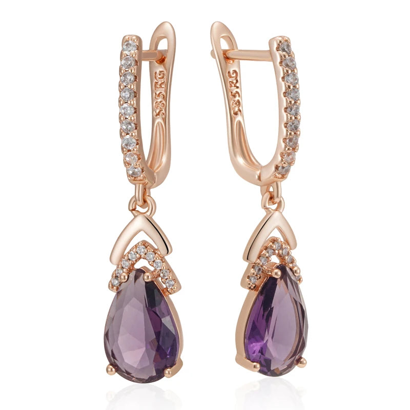 Wbmqda Elegant Lilac Earrings For Women 585 Rose Gold Color With Purple Natural Zircon Best New Year Jewelry Gifts