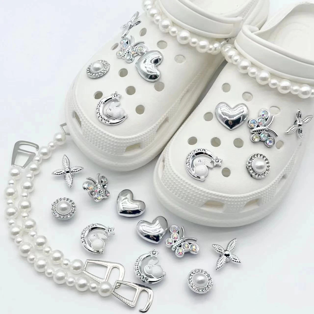 Fashion DIY Shoe Flower Shoe Jewelry Set Diamond Butterfly Pearl Flower Detachable Chain Buckle Creative Shoe Decoration