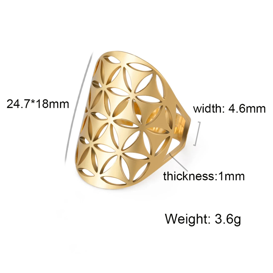 EUEAVAN Flower of Life Ring Stainless Steel Sacred Geometry Archangel Metatron Ring Adjustable Amulet Jewelry Gift Wholesale
