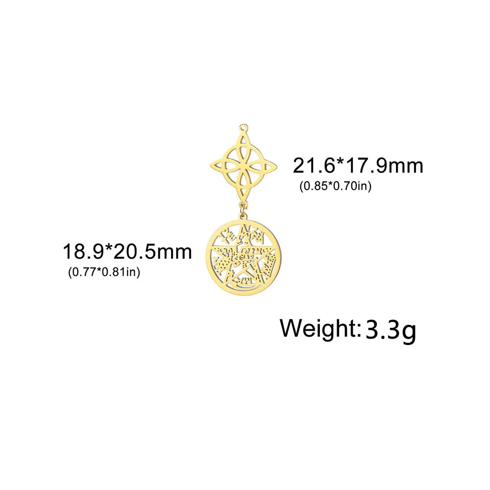 Double Amulet Protection Witch Knot Pentagram Tetragrammaton Charms Stainless Steel DIY Amulet Jewelry Wholesale