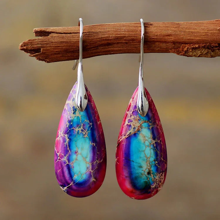 Earrings For Women New Bohemian Emperor Stone Drop Pendant Earrings, Personality Trend Natural Stone Jewelry