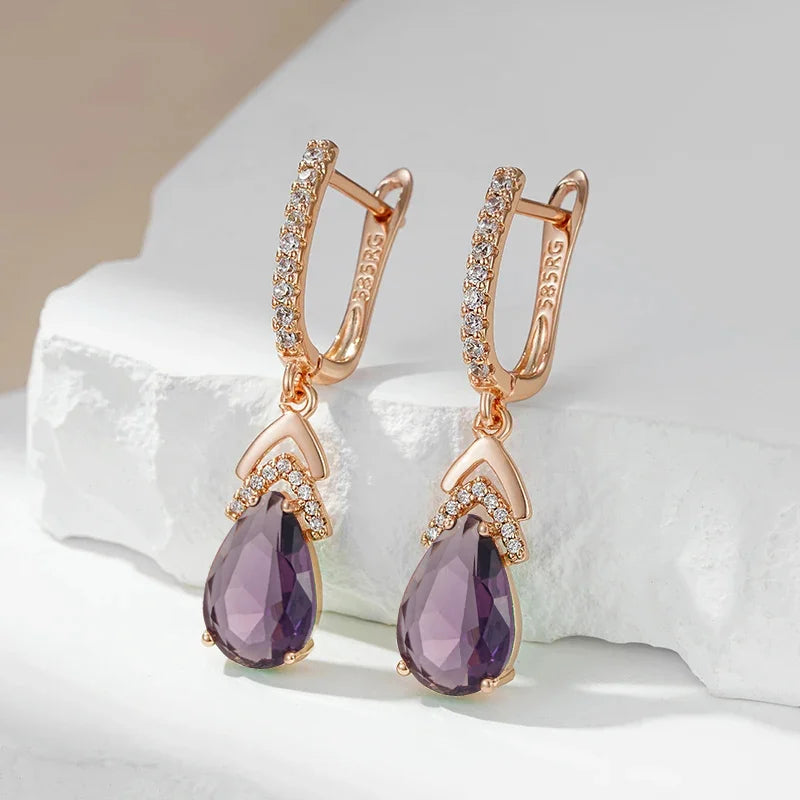 Wbmqda Elegant Lilac Earrings For Women 585 Rose Gold Color With Purple Natural Zircon Best New Year Jewelry Gifts