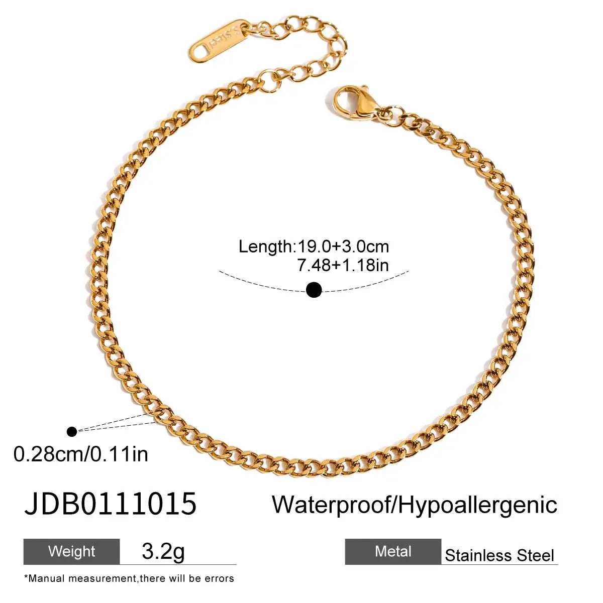 Uworld 18K Gold Color Plated Stainless Steel Reversing Needle Chain Men's Bracelet Stackable Chain Bracelet Neutral Jewelry