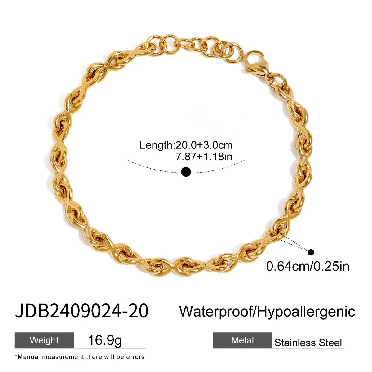 Uworld 18K Gold Color Plated Stainless Steel Reversing Needle Chain Men's Bracelet Stackable Chain Bracelet Neutral Jewelry