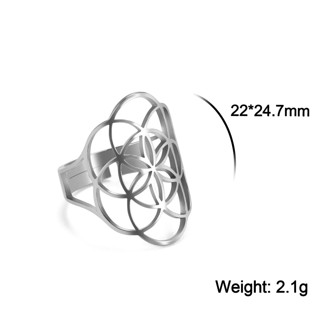 EUEAVAN Flower of Life Ring Stainless Steel Sacred Geometry Archangel Metatron Ring Adjustable Amulet Jewelry Gift Wholesale