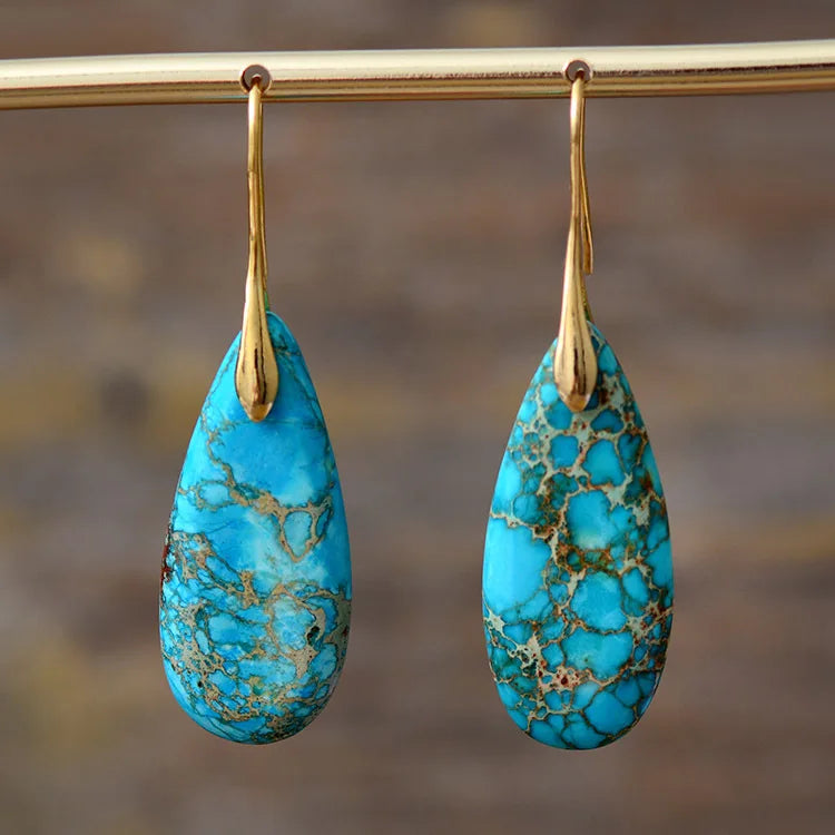 Earrings For Women New Bohemian Emperor Stone Drop Pendant Earrings, Personality Trend Natural Stone Jewelry