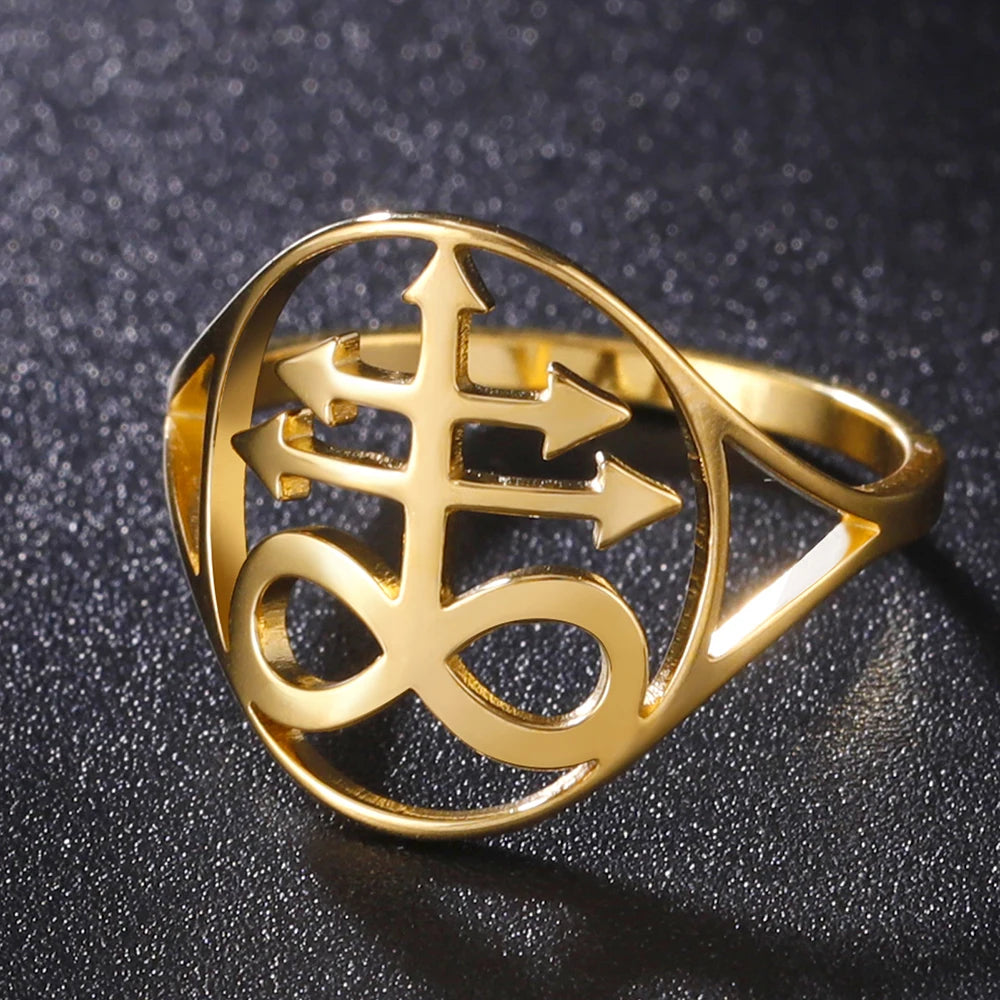 Dawapara Leviathan Cross Ring Church Seal of Lucifer Lorraine Cross Alchemical Symbol Stainless Steel Finger Ring