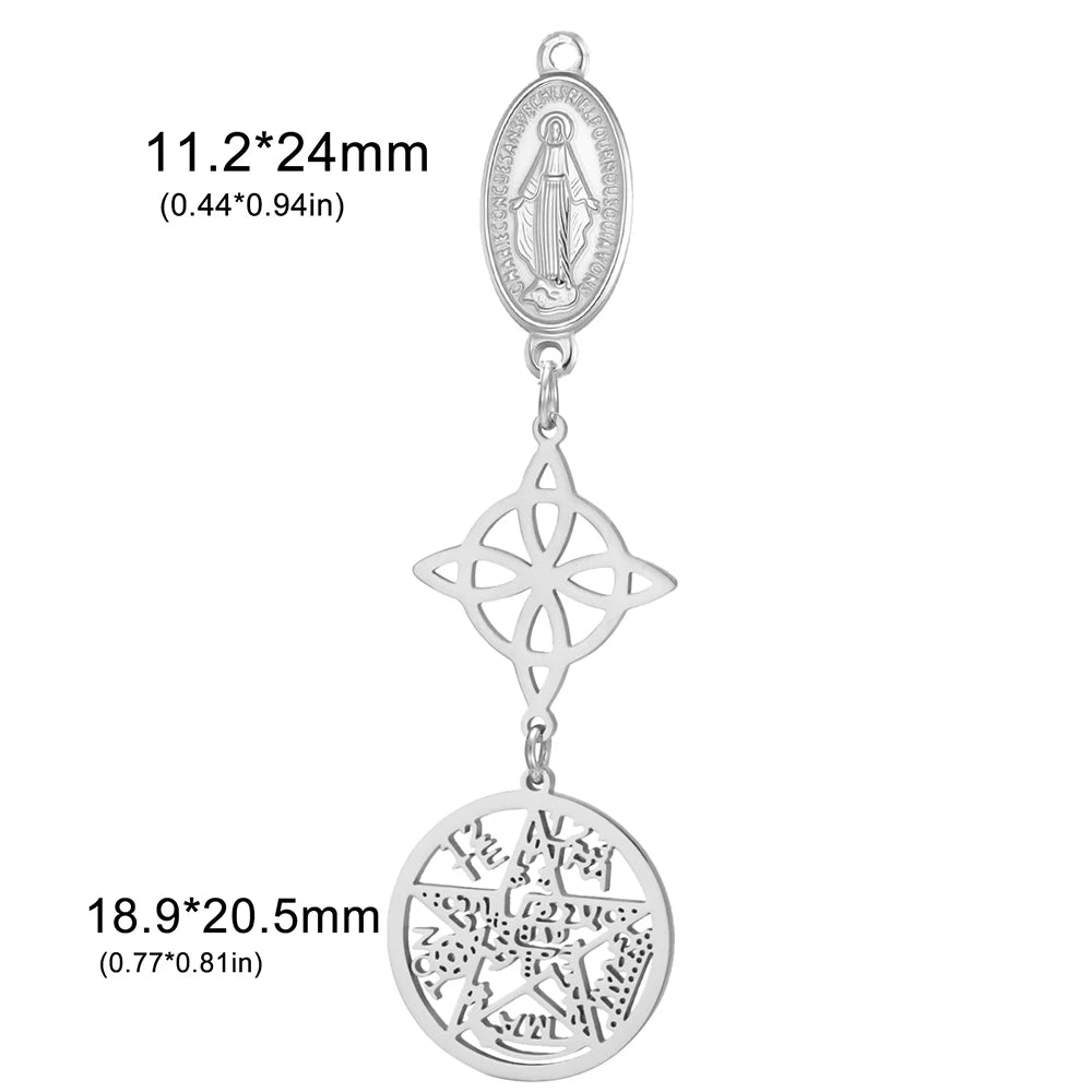 Double Amulet Protection Witch Knot Pentagram Tetragrammaton Charms Stainless Steel DIY Amulet Jewelry Wholesale