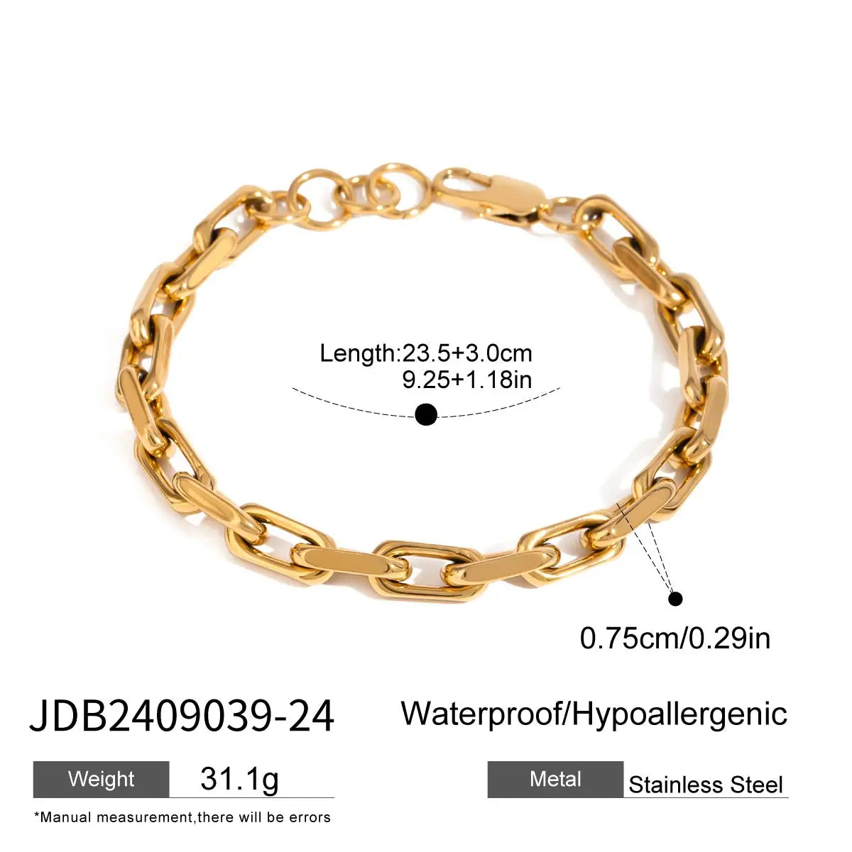 Uworld 18K Gold Color Plated Stainless Steel Reversing Needle Chain Men's Bracelet Stackable Chain Bracelet Neutral Jewelry